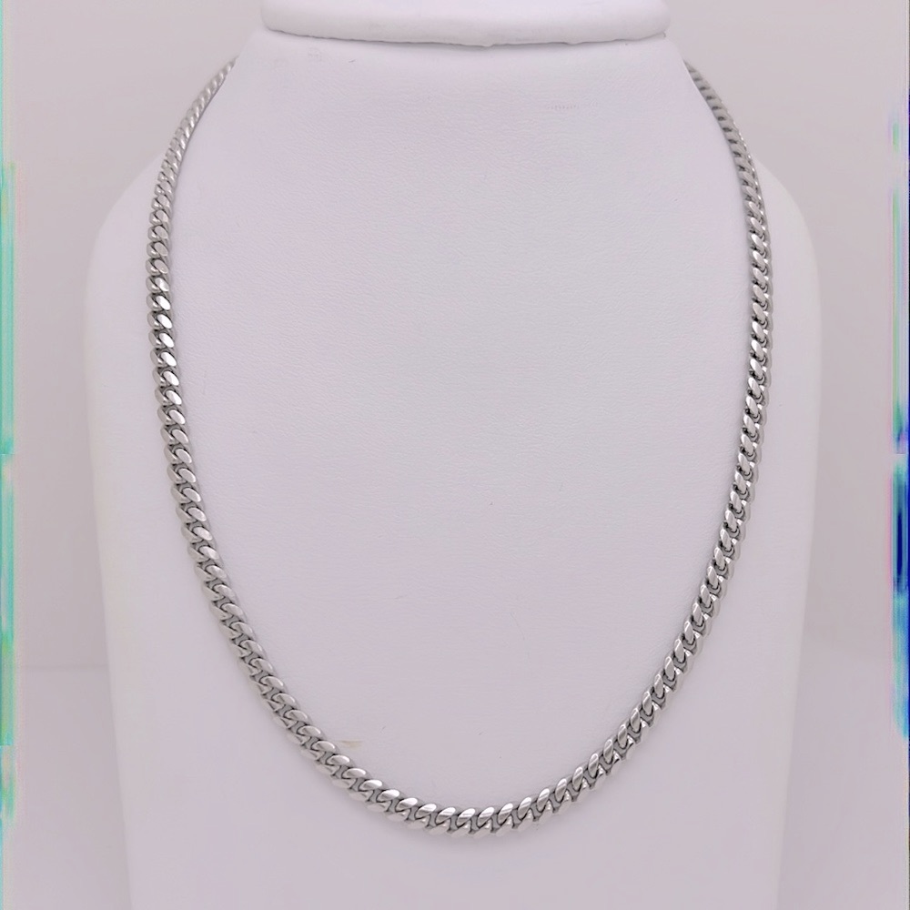 NEW — Solid Sterling Silver w/ Rhodium Plating Miami Cuban Chain (4mm)